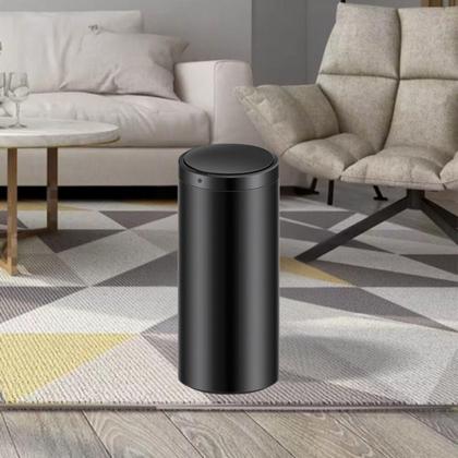Imagem de Lixeira Automática Preta Redonda Inox 50 Litros Com Sensor