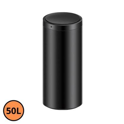 Imagem de Lixeira Automática Preta Redonda Inox 50 Litros Com Sensor