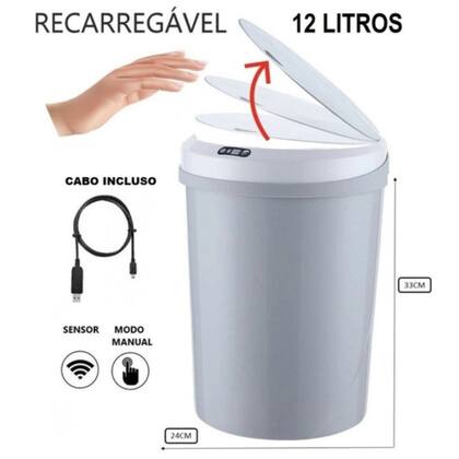 Imagem de Lixeira Automática Redonda 12 Litros com Sensor Cinza