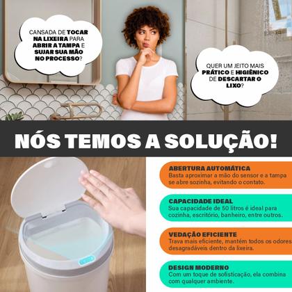 Imagem de Lixeira Automática Redonda 12 Litros com Sensor de Proximidade Recarregável Banheiro Cozinha