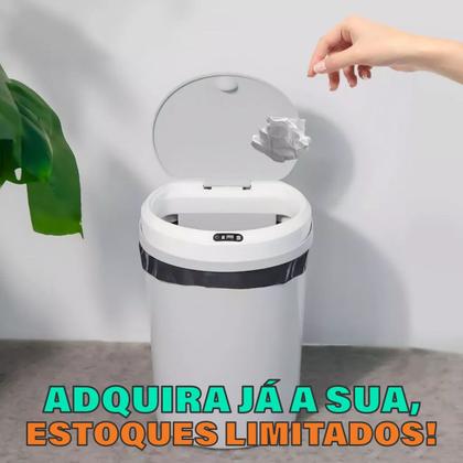 Imagem de Lixeira Automática Redonda 12 Litros com Sensor de Proximidade Recarregável Banheiro Cozinha