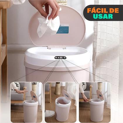 Imagem de Lixeira Automática Redonda 12 Litros com Sensor de Proximidade Recarregável Banheiro Cozinha