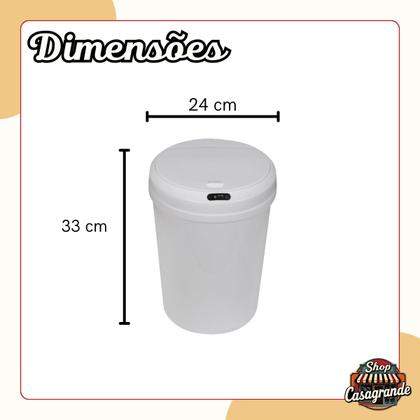 Imagem de Lixeira Automática Redonda 12 Litros com Sensor de Proximidade Recarregável Banheiro Cozinha Globalmix