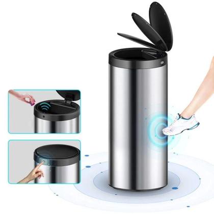 Imagem de Lixeira Automática Redonda 50l Com Sensor Prática E Moderna Preta