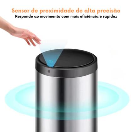 Imagem de Lixeira Automática Redonda em Aço 40 Litros com Sensor - Inox