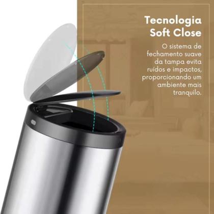 Imagem de Lixeira Automática Redonda Em Aço 40 Litros Sensor - Inox