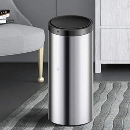 Imagem de Lixeira Automática Redonda em Aço Inox 50 Litros com Sensor