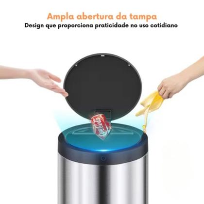 Imagem de Lixeira Automática Redonda em Aço Inox 50 Litros com Sensor