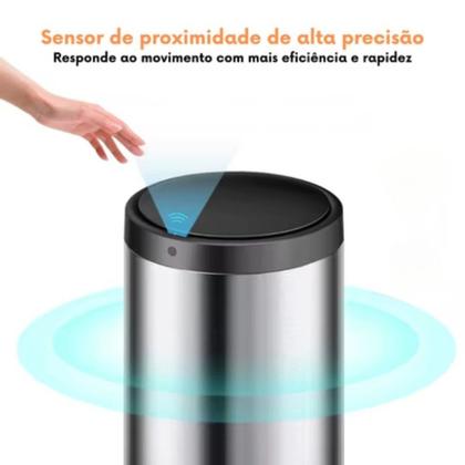 Imagem de Lixeira Automática Redonda em Aço Inox 50 Litros com Sensor