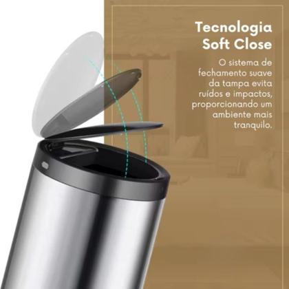 Imagem de Lixeira Automática Redonda em Aço Inox 50 Litros com Sensor