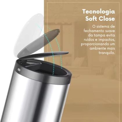 Imagem de Lixeira Automática Redonda Em Aço Inox 50 Litros Com Sensor
