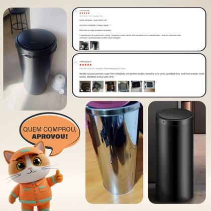 Imagem de Lixeira Automática Redonda Inox 50 Litros com Sensor de Proximidade Banheiro Cozinha Escritório