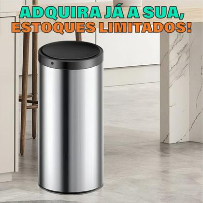 Imagem de Lixeira Automática Redonda Inox 50 Litros com Sensor de Proximidade Banheiro Cozinha Escritório