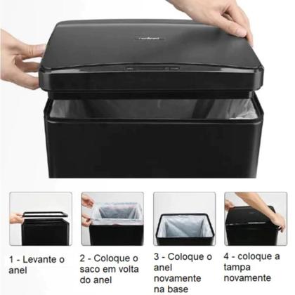Imagem de Lixeira Automática Retangular 40 Litros com Sensor em Aço - Preta