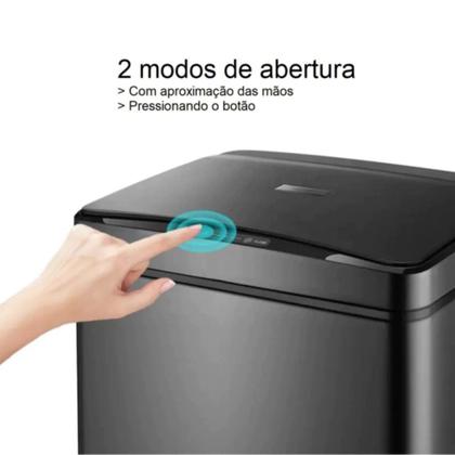 Imagem de Lixeira Automática Retangular 40 Litros com Sensor em Aço - Preta