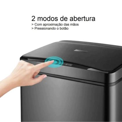 Imagem de Lixeira Automática Retangular 40L Com Sensor Em Aço Preto