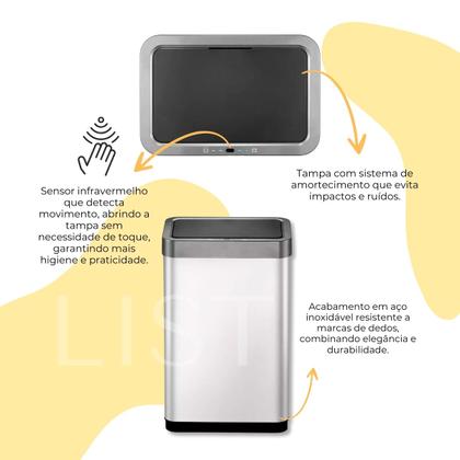 Imagem de Lixeira Automática Sensor Abre 50 L Aço Inox Premium