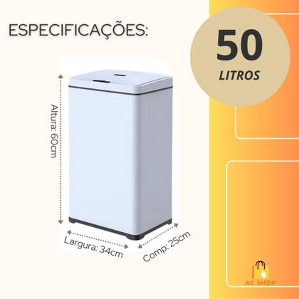 Imagem de Lixeira  Automática Sensor Inteligente de Proximação Aço Inox Retangular Grande 50L Cesto de Lixo Multiuso Casa Banheiro