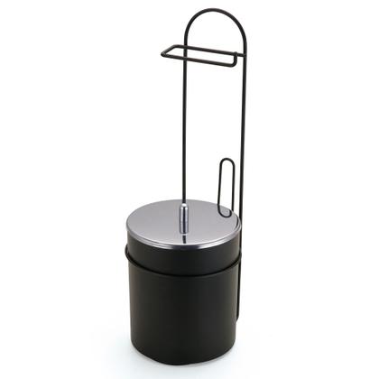Imagem de Lixeira Banheiro Com Suporte Papel Higiênico Preto Premium