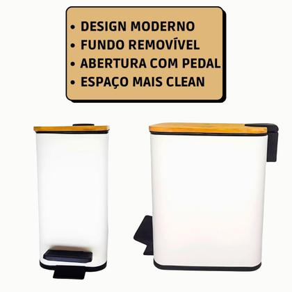 Imagem de Lixeira Banheiro Cozinha Pedal 5l Cesto De Lixo Tampa Bambu