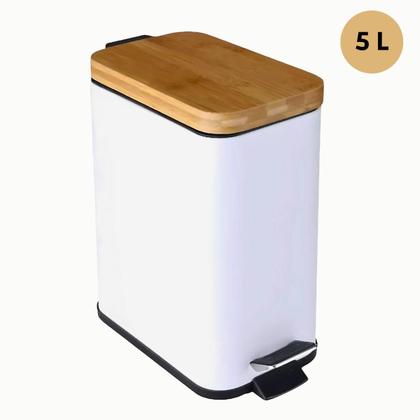 Imagem de Lixeira Banheiro Cozinha Pedal 5l Cesto De Lixo Tampa Bambu