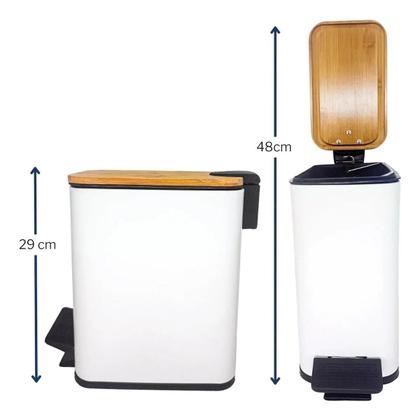 Imagem de Lixeira Banheiro Cozinha Pedal 5l Cesto De Lixo Tampa Bambu