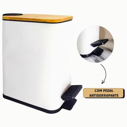 Imagem de Lixeira Banheiro Cozinha Pedal 5l Cesto De Lixo Tampa Bambu