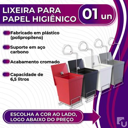 Imagem de Lixeira Banheiro Lavabo Com Suporte Cromado Papel Higiênico Stolf