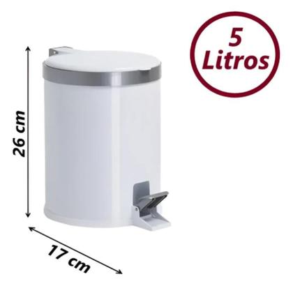 Imagem de Lixeira Banheiro Pedal 5 Litros Plástico Cesto Escritório Cor Branco