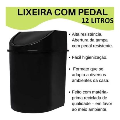 Imagem de Lixeira basculante 12 litros preta jaguar r.31154