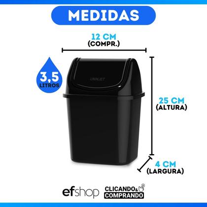 Imagem de Lixeira Basculante Retangular de Pia 3,5L Preto ou Branco Plástico Cozinha Mais Vendido