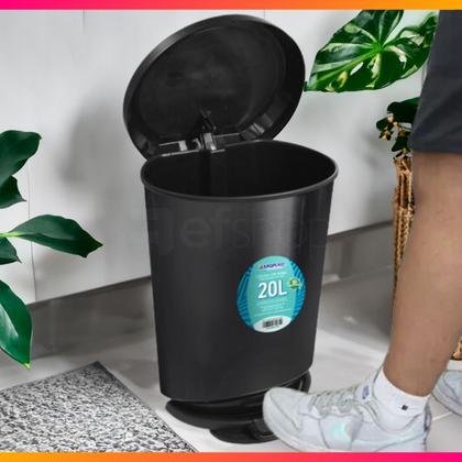 Imagem de Lixeira Cesto 20 Litros Preta Lixo P/ Cozinha Lavanderia Banheiro De Pedal