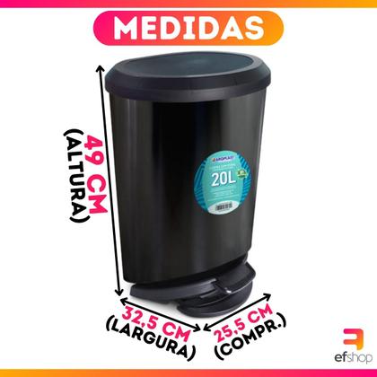 Imagem de Lixeira Cesto 20 Litros Preta Lixo P/ Cozinha Lavanderia Banheiro De Pedal