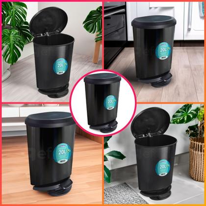 Imagem de Lixeira Cesto 20 Litros Preta Lixo P/ Cozinha Lavanderia Banheiro De Pedal