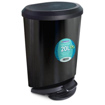 Imagem de Lixeira Cesto 20 Litros Preta Lixo P/ Cozinha Lavanderia Banheiro De Pedal