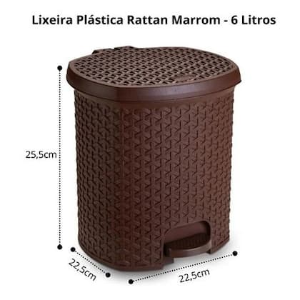 Imagem de Lixeira Cesto 6L Rattan Com Pedal Perfeita P/ Escritório Cozinha Quarto Banheiro