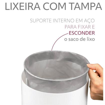 Imagem de Lixeira Cesto 8 Litros Branco Dourado Tampa Esconde Sacola         Ref: 580Dd
