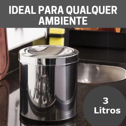 Imagem de Lixeira Cesto de Lixo 3 Litros Com Tampa Basculante Vai e Vem Flip Top Banheiro Cozinha Aço Inox