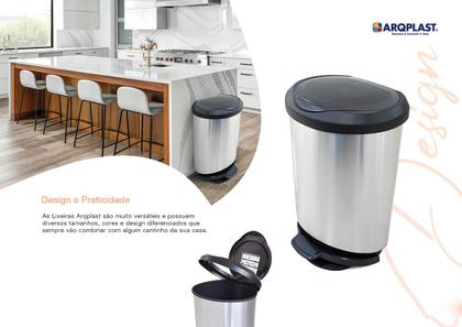 Imagem de Lixeira Cesto De Lixo Lata Com Pedal Preta Multiuso 10 Litros Cinza e Preta