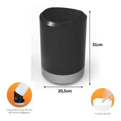 Imagem de Lixeira Cesto de Lixo Plastico 5L Banheiro Cozinha Abertura Com Click Preto Pratik