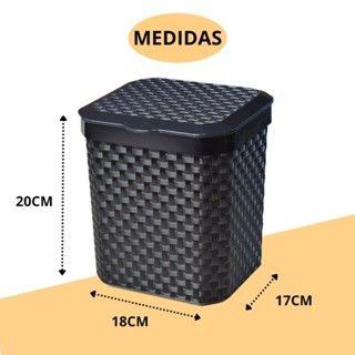 Imagem de Lixeira Cesto de Lixo Rattan 5 Litros Preta Com Tampa Automática Para Banheiro Cozinha Pia Pedal Saco Lixo