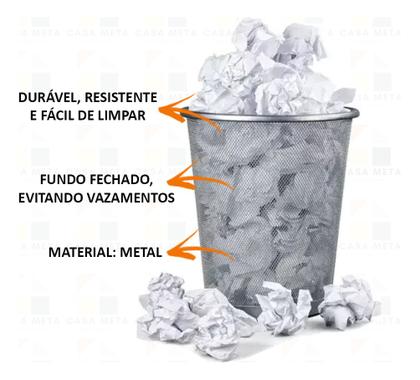 Imagem de Lixeira Cesto Lixo Redondo Escritório Aço Telado 8,5 Litros