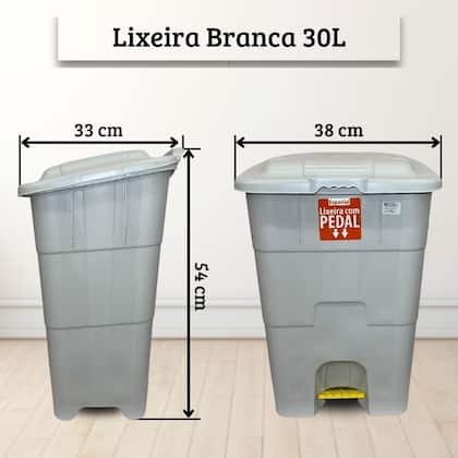 Imagem de Lixeira com Pedal 30 litros Branca Reforçada Luxo Plastica Banheiro Sala Cozinha Quarto Escritório