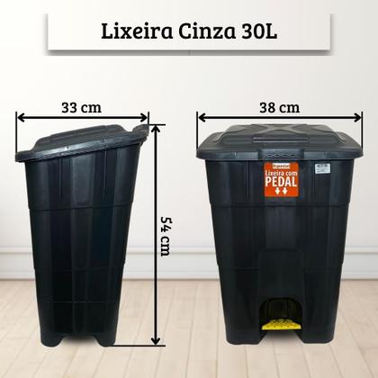 Imagem de Lixeira com Pedal 30 litros Preta Reforçada Luxo Plastica Banheiro Sala Cozinha Quarto Escritório