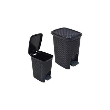 Imagem de Lixeira Com Pedal 7 litros Rattan para Banheiro Cozinha Escritório Plástico Preta