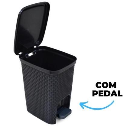 Imagem de Lixeira Com Pedal 7 litros Rattan para Banheiro Cozinha Escritório Plástico Preta
