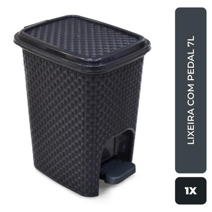 Imagem de Lixeira Com Pedal 7 litros Rattan para Banheiro Cozinha Escritório Plástico Preta