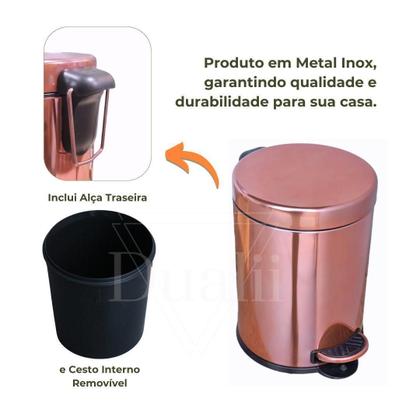 Imagem de Lixeira Com Pedal Aço Inox 5 Litros Rosê Gold