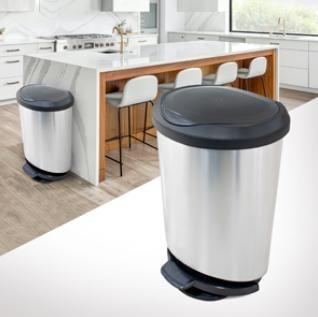 Imagem de Lixeira com Pedal Borda Trava Saco Label Inox 45 Litros Arqplast