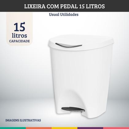 Imagem de Lixeira com pedal de cozinha e banheiro 15 litros de plástico